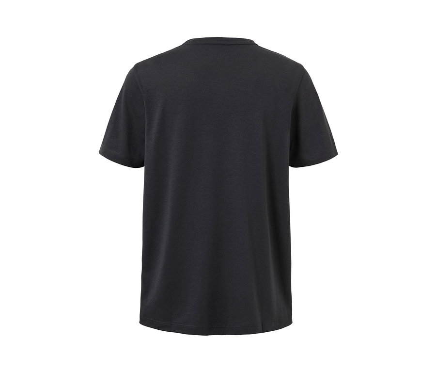 Rückansicht eines anthrazitfarbenen Sportshirts.