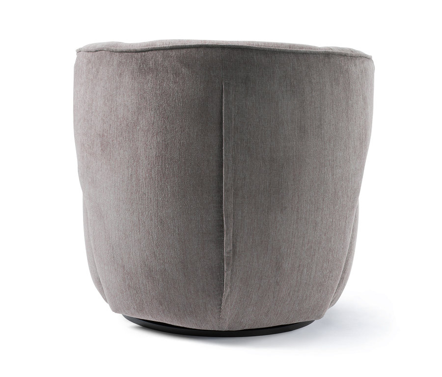 Detailansicht der Rückseite eines grauen Drehsessels.