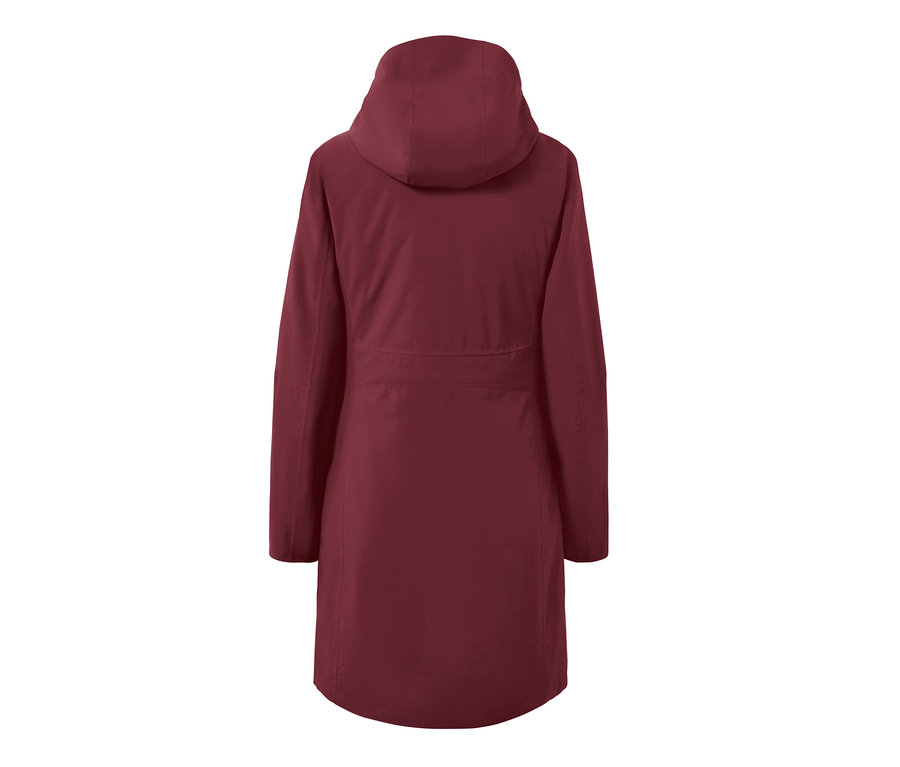 Rückansicht des roten 3-in-1-Outdoormantels mit Weste.