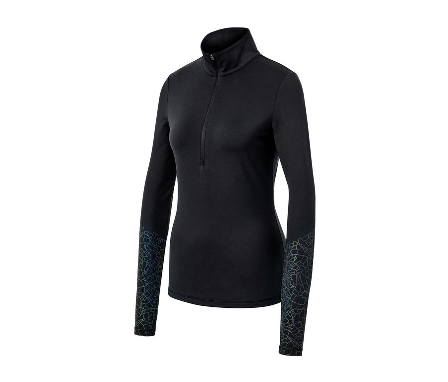 Schwarzes Thermo-Funktionsshirt mit langen Ärmeln und Reißverschluss.