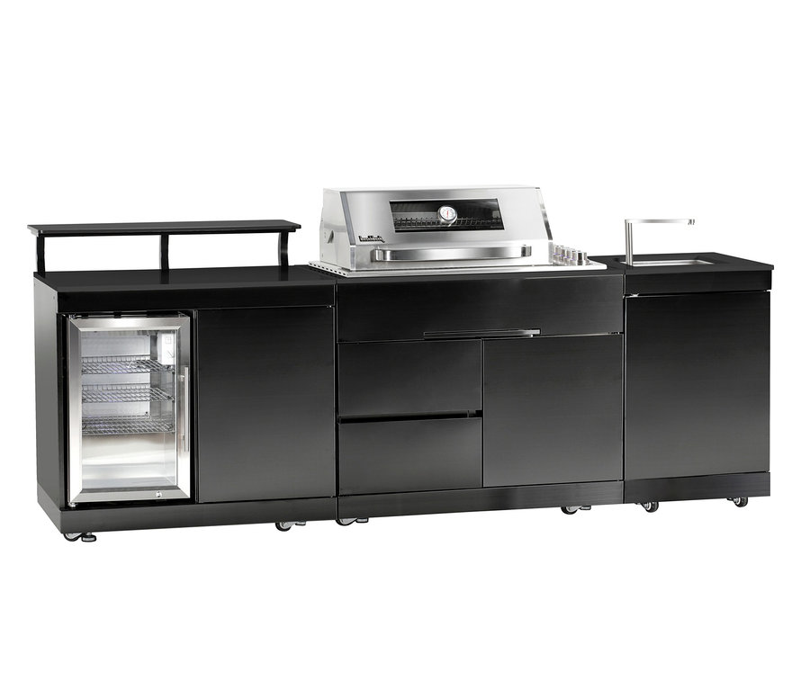 Schwarze Buschbeck Premium Outdoor-Küche mit Grillfunktion.