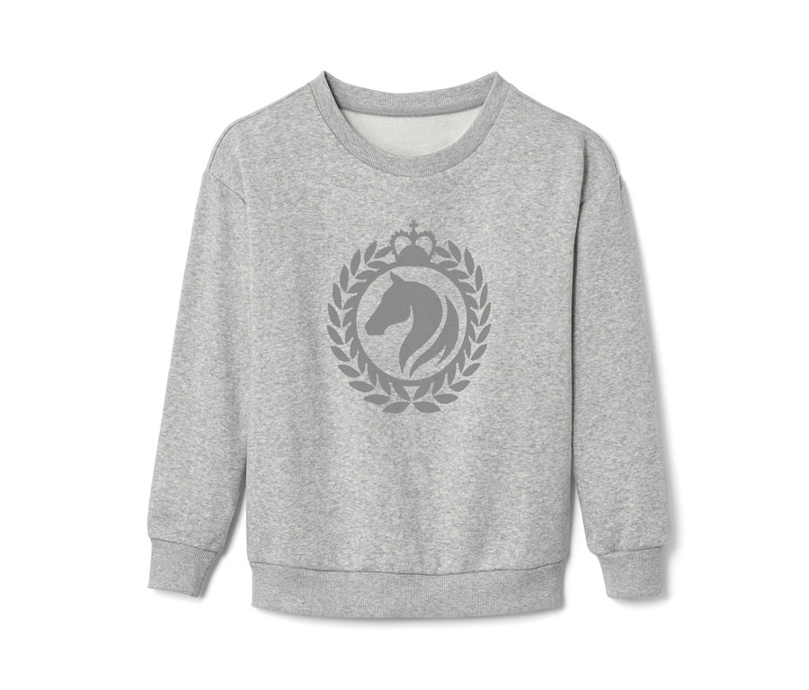 Graues Kinder-Sweatshirt mit Pferdekopfdruck im Kreis.