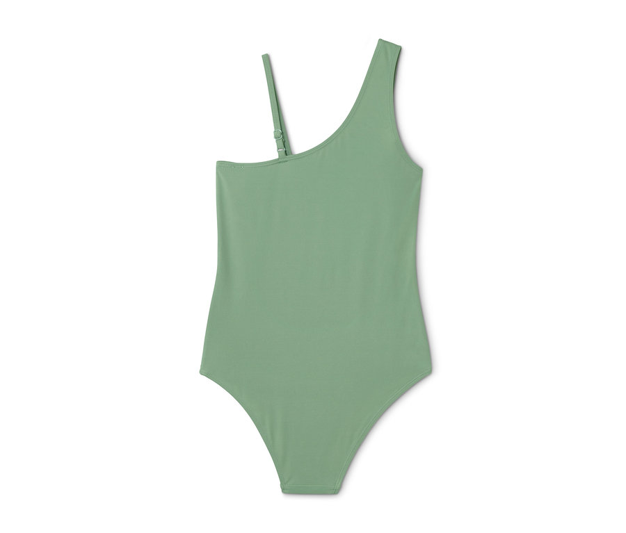 Grüner Kinder-Badeanzug mit einem Schulterträger.