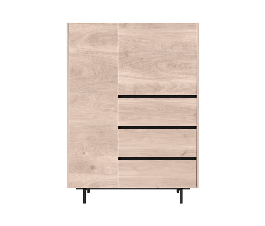 Helles Holz Highboard »Cantoria« mit einer Schranktür und drei Schubladen.