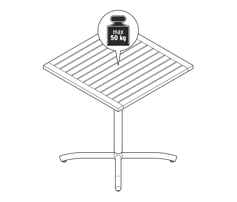 Illustration eines Balkontischs "Elin" mit maximaler Traglast von 50 kg.