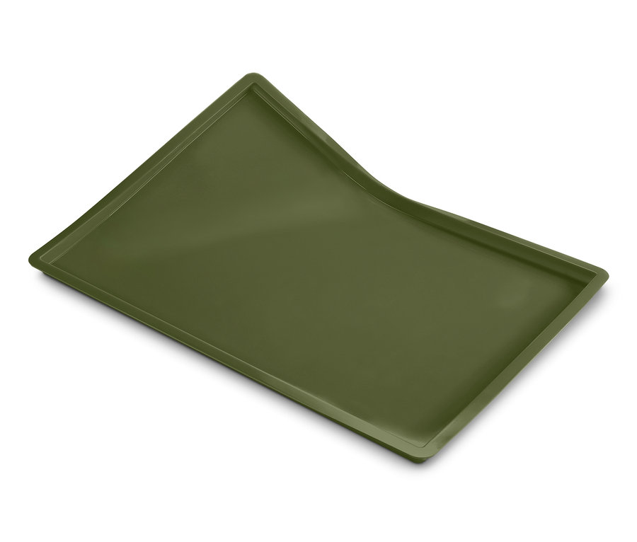 Eine grüne Dauerbackmatte mit Rand.