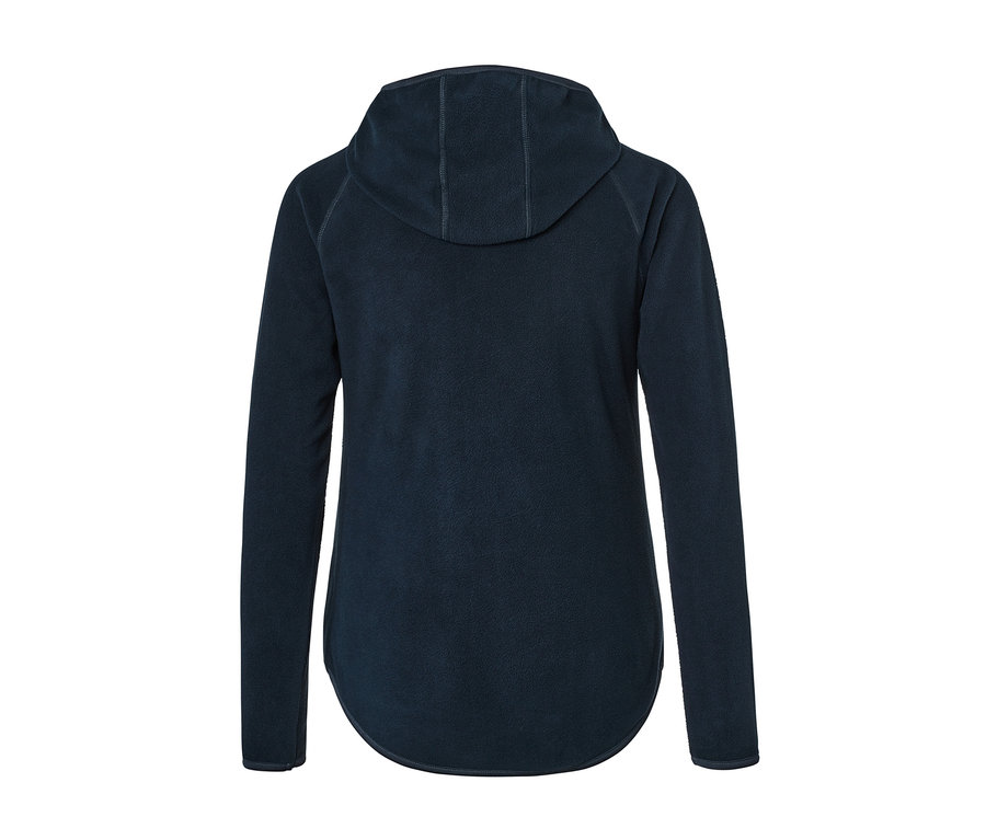 Dunkelblaue Kapuzen-Fleecejacke von hinten.