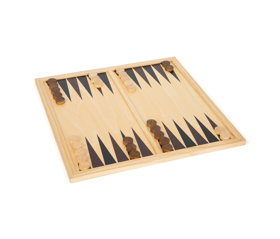 Holz-Backgammonbrett mit hellen und dunklen Spielsteinen aus der small foot Spielesammlung, 20 Klassiker.