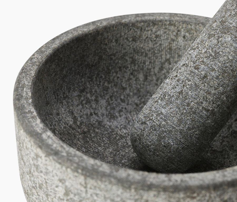 Detailansicht des grauen Joseph Joseph Granit Mörser »Dash«.