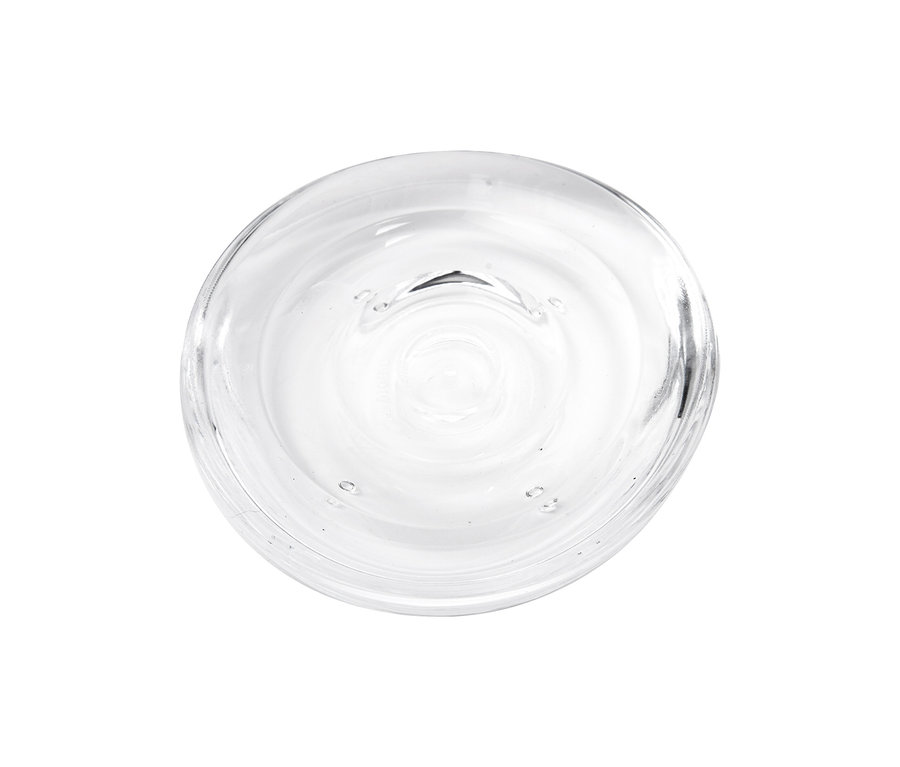 Draufsicht auf die Seifenschale »Droplet« aus Klarglas.