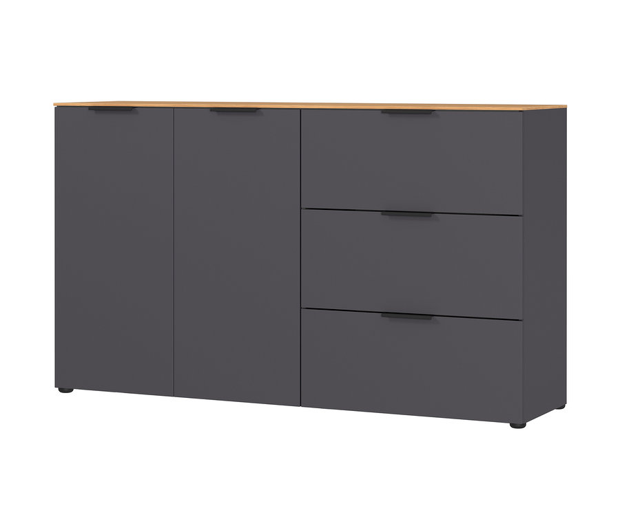 Kleines graphitfarbenes Sideboard »CALIFORNIA« mit zwei Türen und zwei Schubladen.