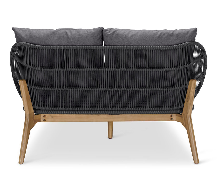 Daybed mit Kopfteil mit Textilgeflecht.