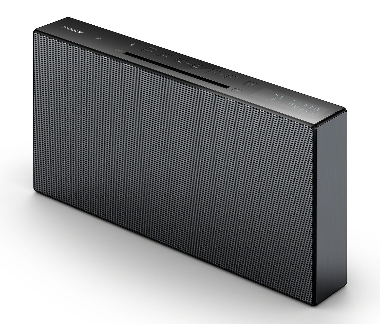 Schwarze Sony CMT-X3CD Hi-Fi-Anlage auf weißem Hintergrund.