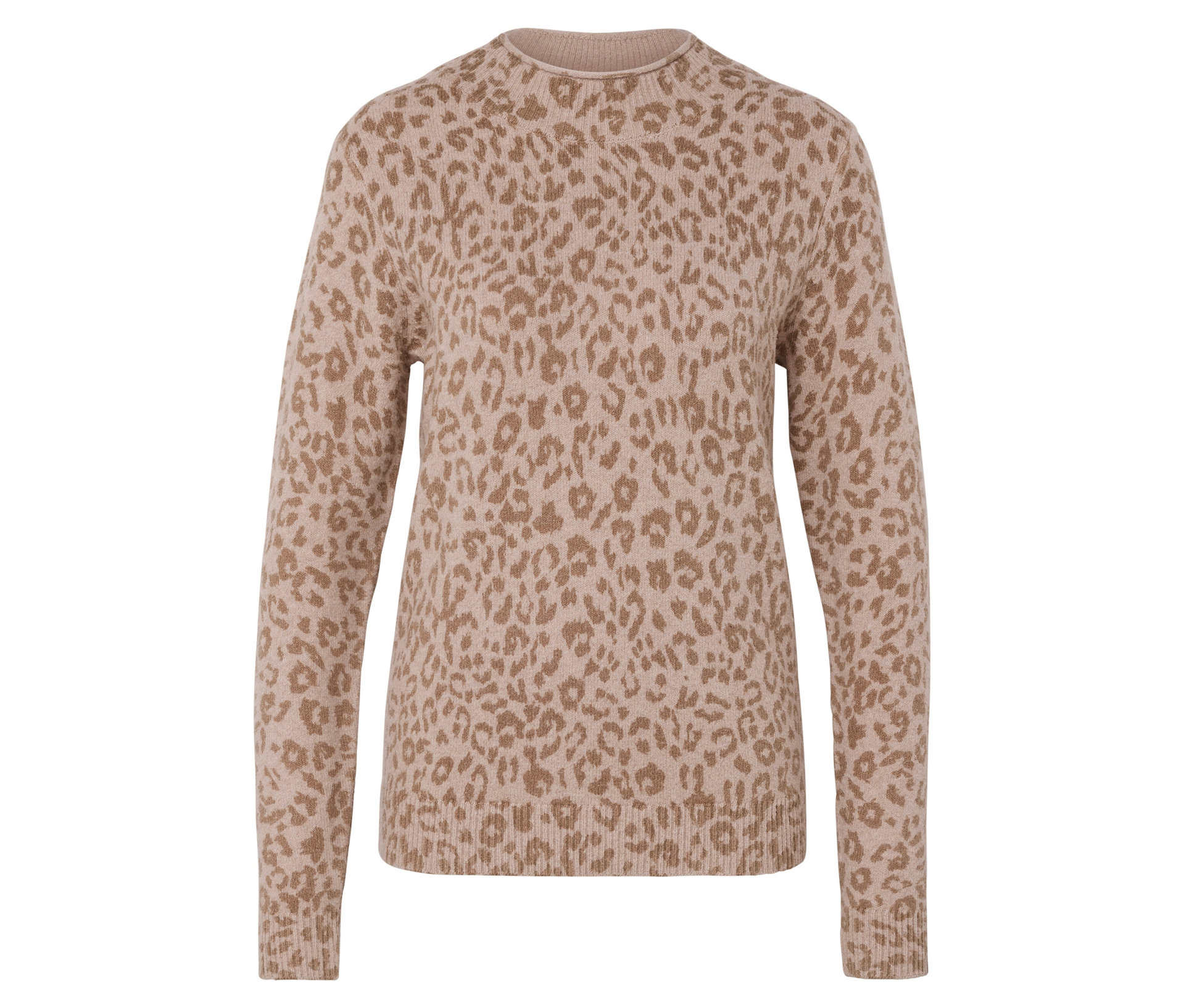 Strickpullover mit Stehkragen - Damen - Gr. S - hellbraun/print - hellbraun
