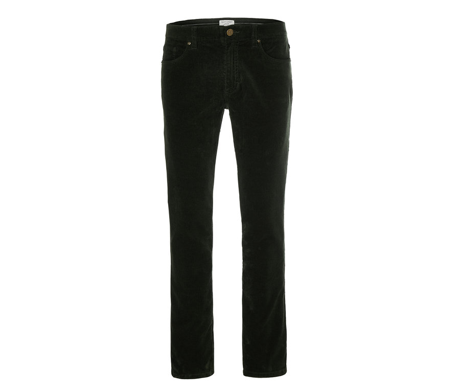 Dunkelgrüne Cordhose.