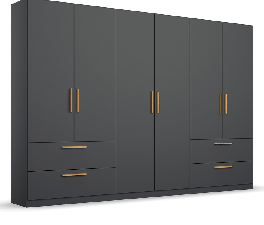 Ein grauer, metallischer, 6-türiger Drehtürenschrank »Skandi« von Rauch.