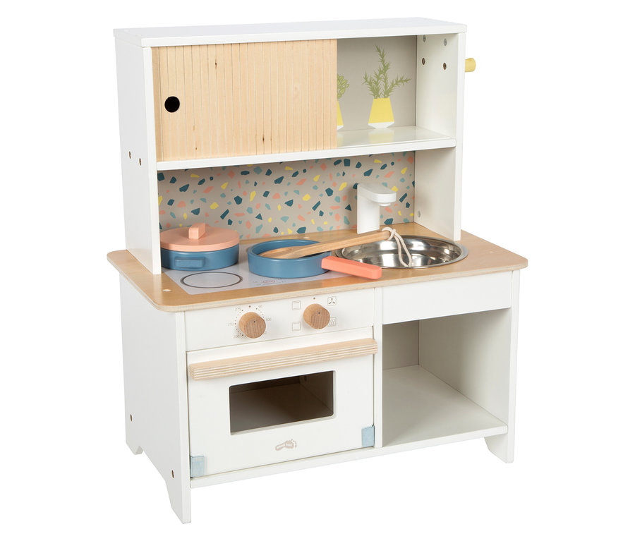 small foot Kinderküche »Terrazzo« aus Holz mit Kochfeld, Spüle und Backofen.