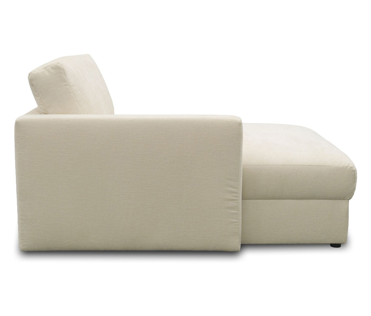 Seitenansicht einer cremefarbenen DOMO Longchair, linksbündig.