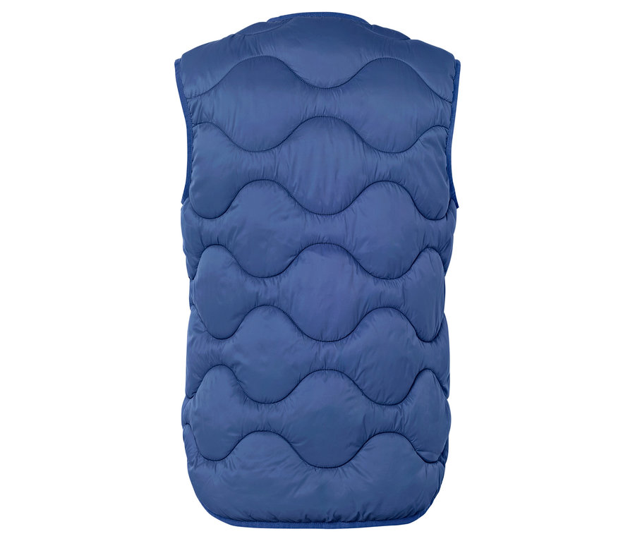 Rückansicht einer marineblauen Steppweste.