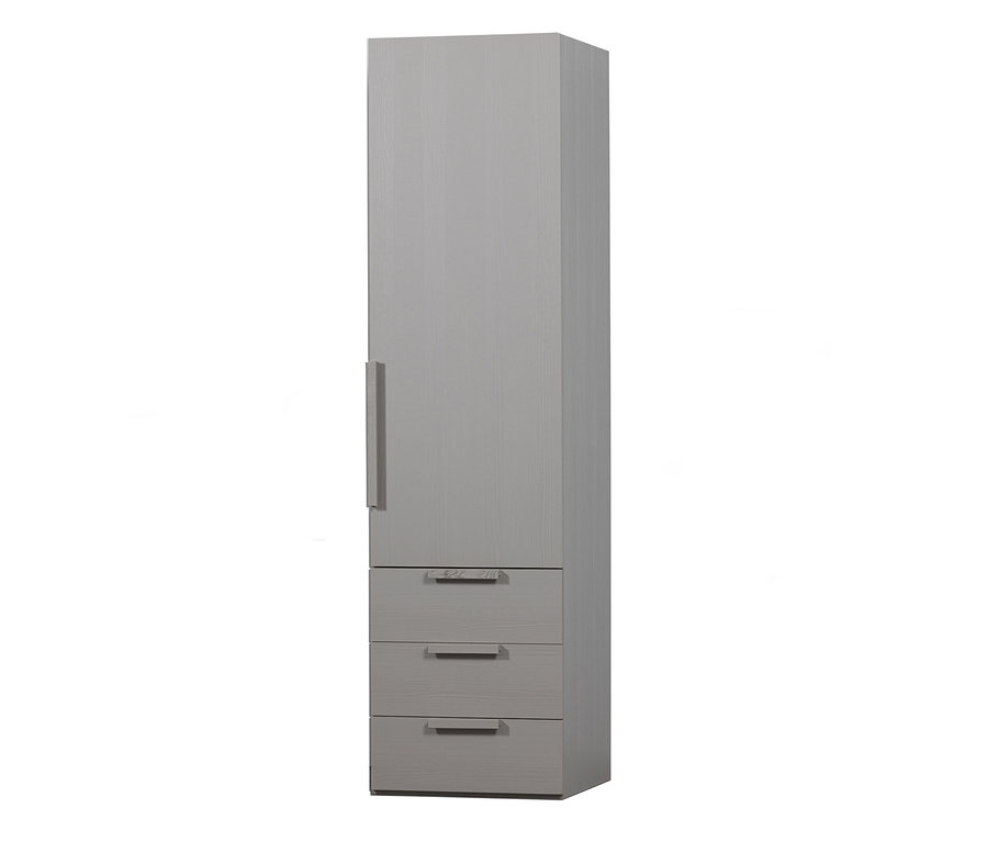 Schmaler Woood Rens Schrank mit einer Tür in Walnuss und Kieselgrau.