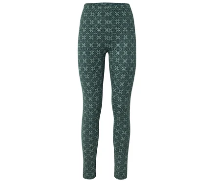 Grüne Leggings mit hellgrünem Blumenmuster.