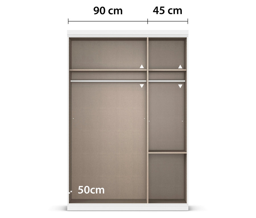 Innenansicht vom rauch Set »Frieda« mit 3-türigem Kleiderschrank in beige/champagner, mit einem Bett, Nachttisch und Schreibtisch.