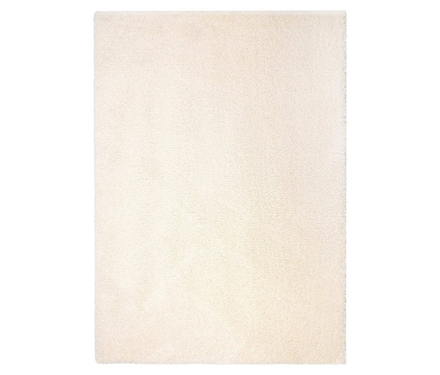 Nahaufnahme eines rechteckigen, cremefarbenen Teppichs »Pleasure«.