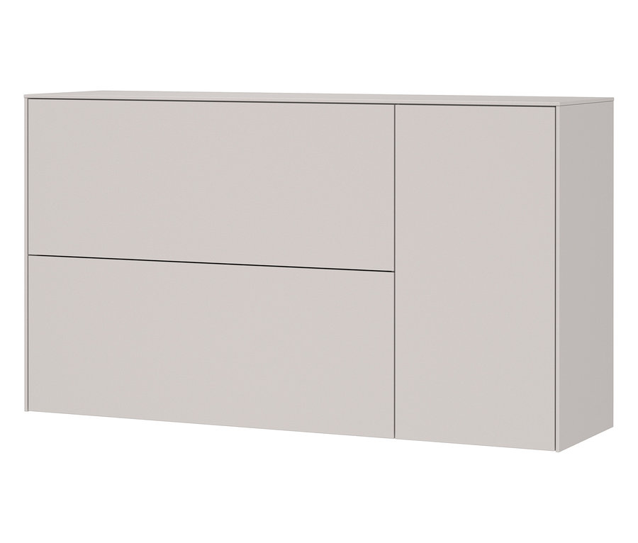 Der Schuhschrank »Lomena« in hellem Grau hat zwei Schubladen und eine Tür.