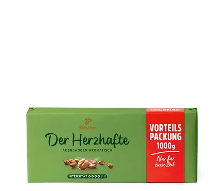 Eine Packung gemahlener Kaffee der Sorte 'Der Herzhafte' mit 4x250g.
