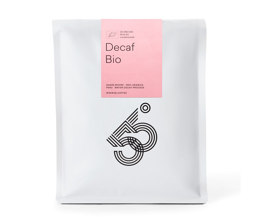 Verpackung des 55 Degrees – Decaf Omni Roast Bio, entkoffeiniert - 1 kg Ganze Bohne.