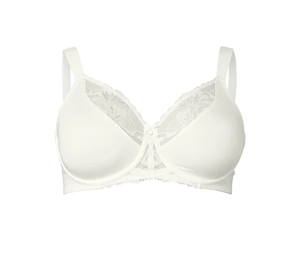 Creme Minimizer-BH mit Spitze an den Cups und breiten Trägern.