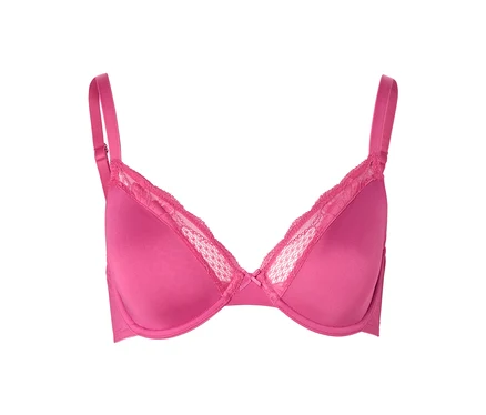 Pinkfarbener BH mit Spitze und verstellbaren Trägern.