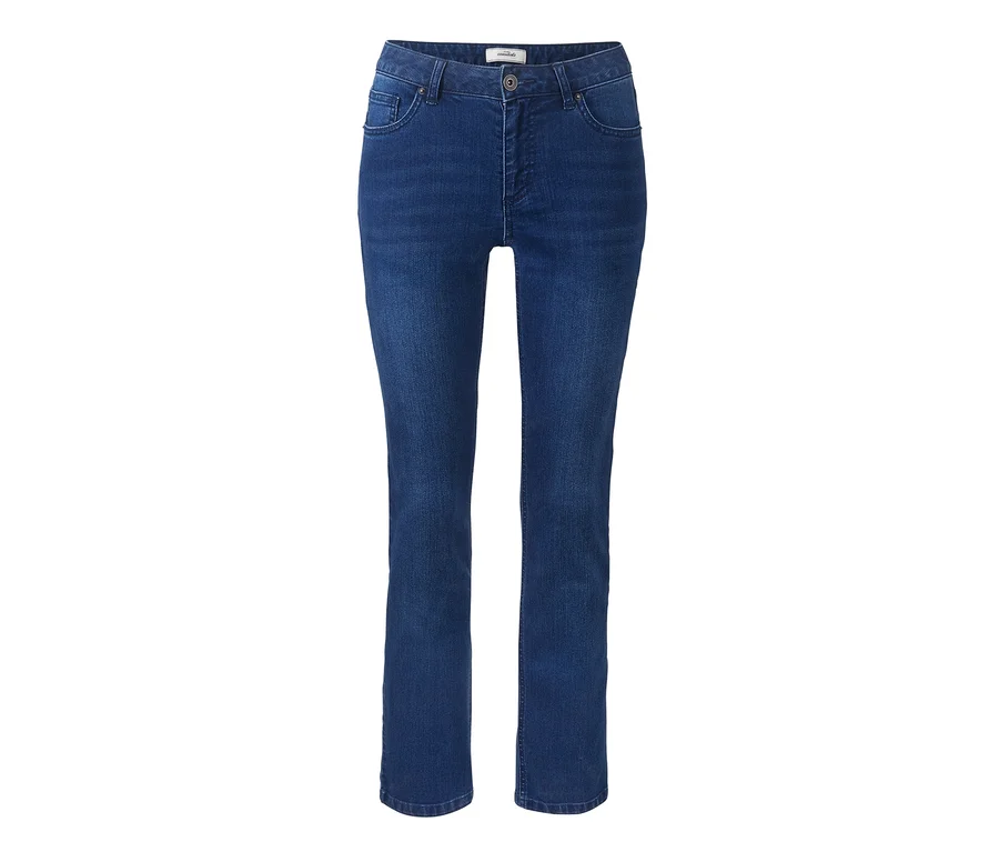 Blaue Straightfit-Jeans mit geradem Bein.