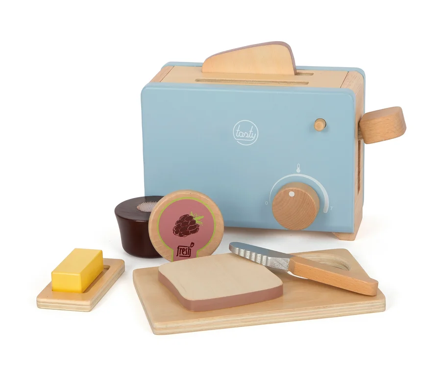 Blauer Holztoaster small foot Toaster-Set »tasty« mit Toast, Butter, Messer, Marmelade und Brettchen.