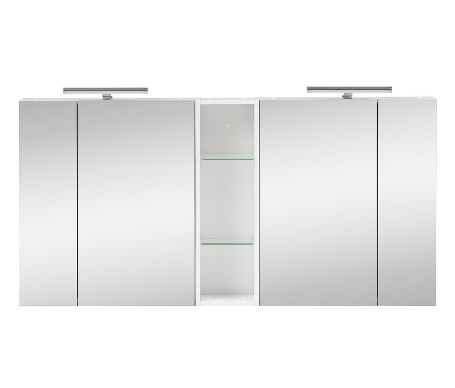 Weißer Doppelspiegelschrank »Runa SET Spiegelschrank Irene«, weißglänzend, mit Beleuchtung und Glasböden.