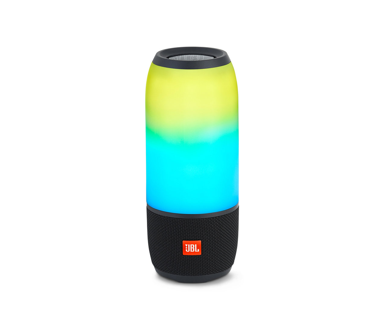 Abgebildet ist ein JBL »Pulse 3«, tragbarer Bluetooth®-Lautsprecher mit wechselnden Farben auf weißem Hintergrund.