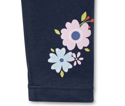 Detail einer Hose mit Blumenmuster. 2 Leggings.