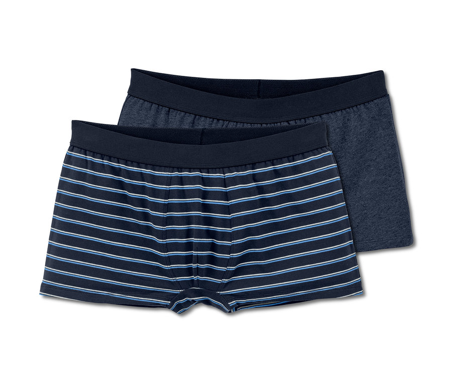 Zwei Slipboxer: eine blau gestreift, die andere einfarbig blau.