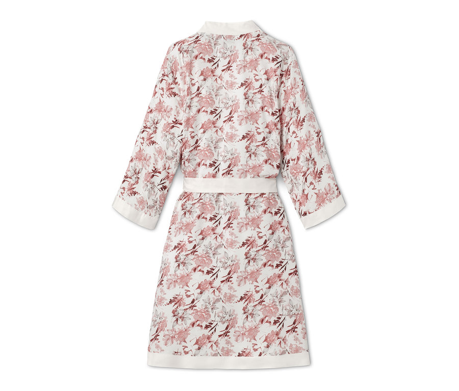 Rückansicht eines Kimono-Morgenmantels mit Blumenmuster.