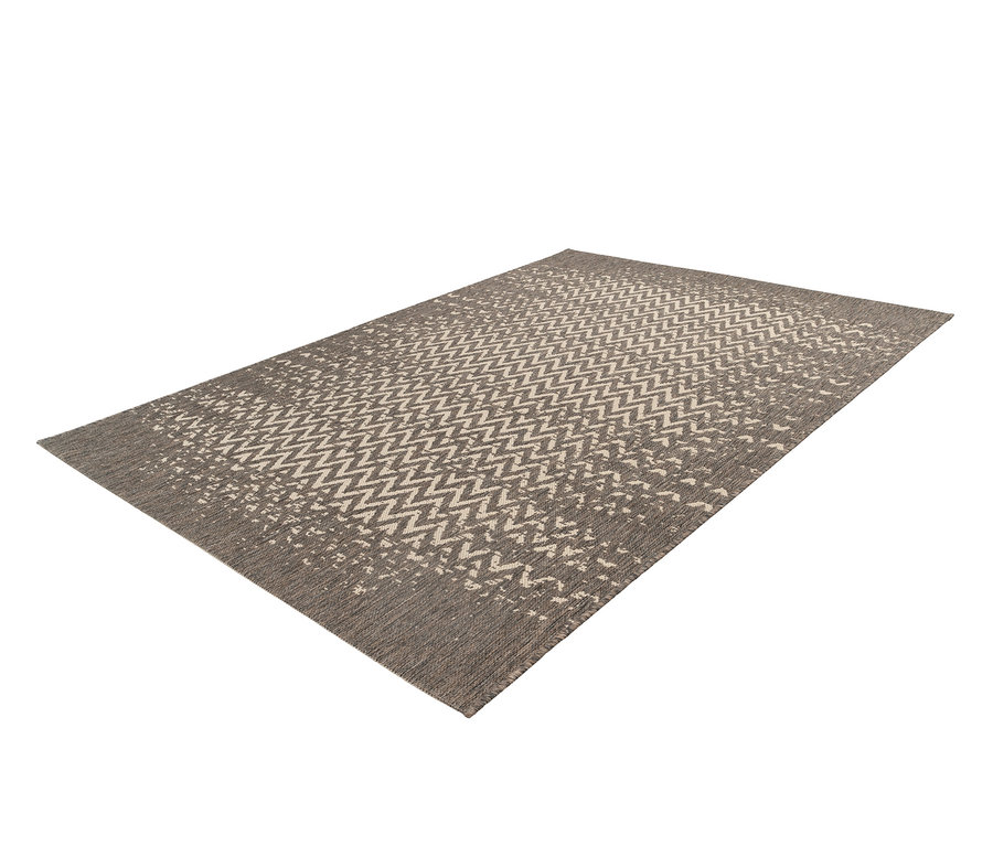 Brauner Kayoom Outdoor-Teppich Splash 600 mit Zickzackmuster.