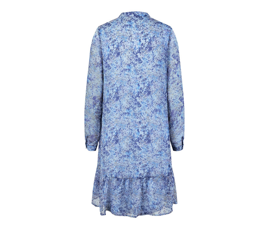 Blaues Kleid mit Alloverprint.