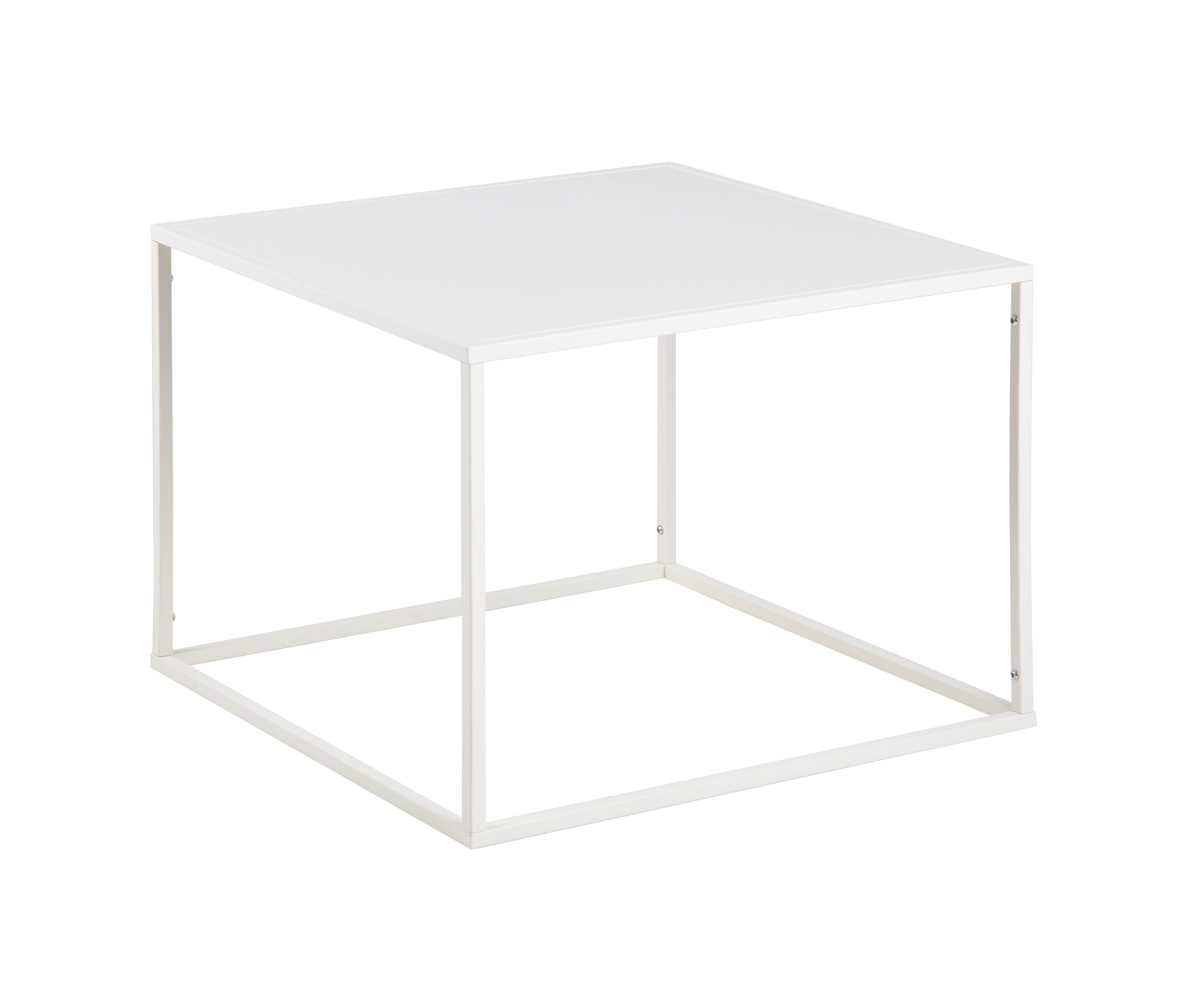 Weißer Couchtisch »Newton« mit quadratischer Tischplatte und Gestell.