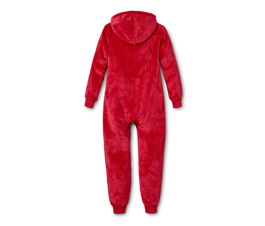 Roter Loungeoverall aus recyceltem Material mit Kapuze.