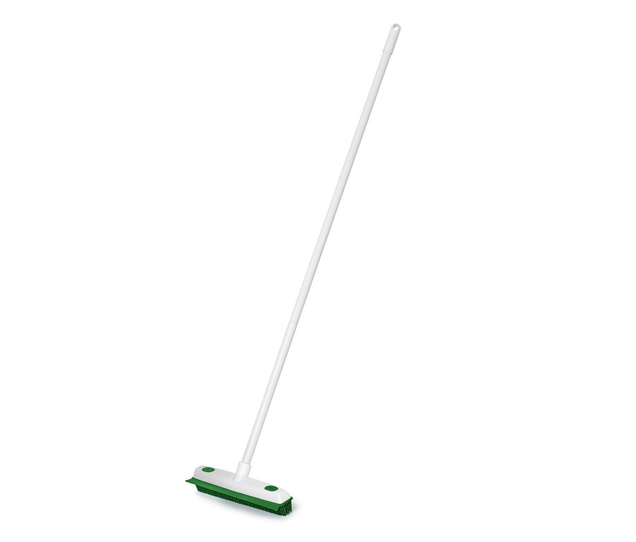 Weißer Universal-Reinigungsbesen mit langem Stiel.