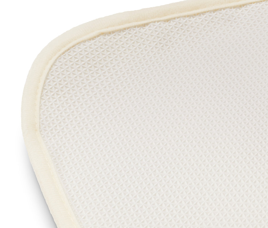 Detailaufnahme einer weißen Schurwoll-Yogamatte.