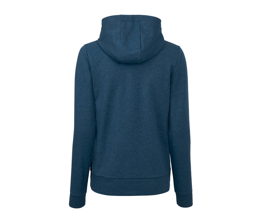 Blaue melierte Sweatjacke mit Kapuze.