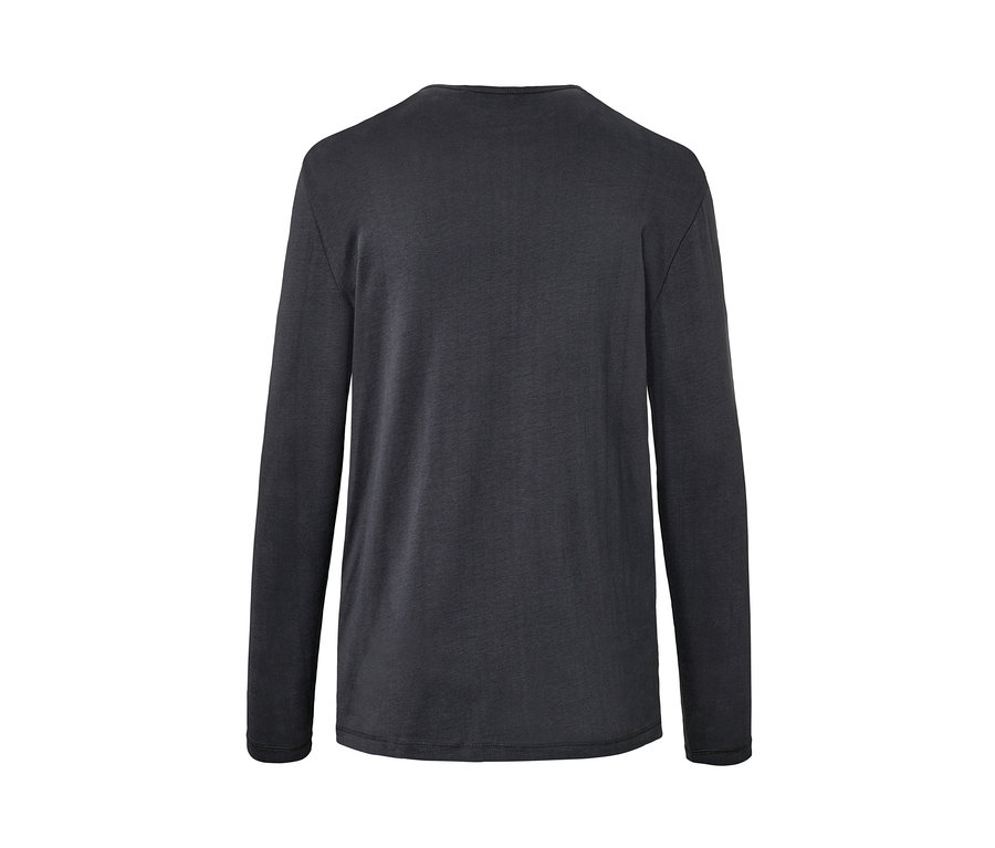 Detailansicht von hinten eines grauen 2 Langarm-Henleys.