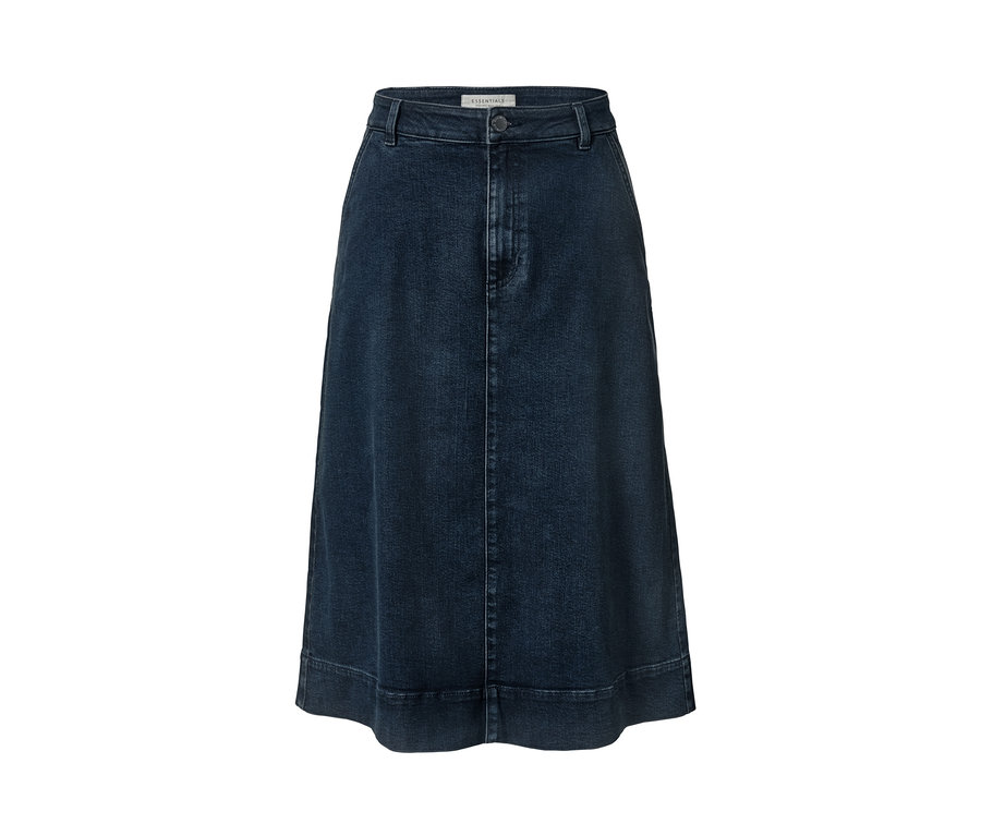 Detailaufnahme eines Midi-Jeansrocks.
