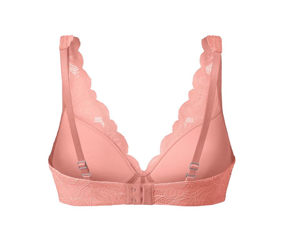 Detailansicht eines aprikosenfarbenen Softschalen-BHs für Damen.