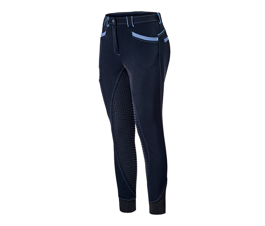 Eine marineblaue USG-Damen-Reithose mit blauen Taschendetails.